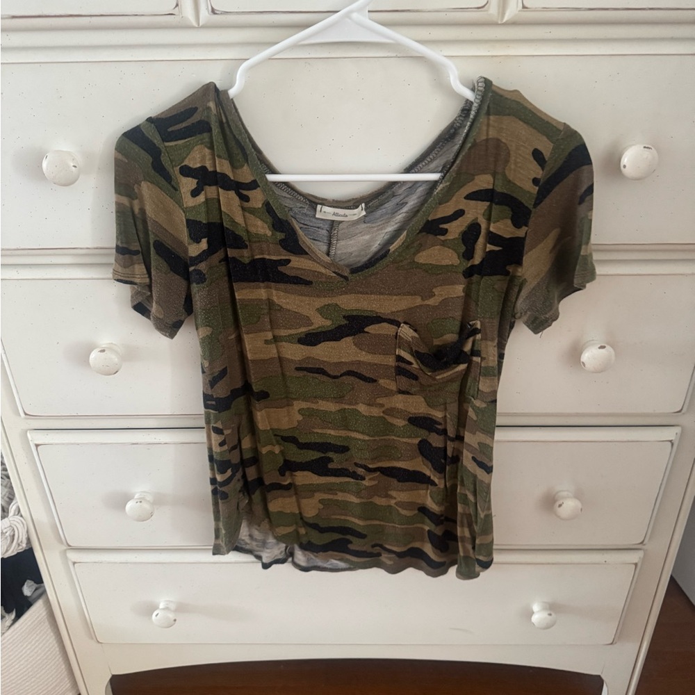 Brown and Green Fitted Short Sleeve Camouflage Tee